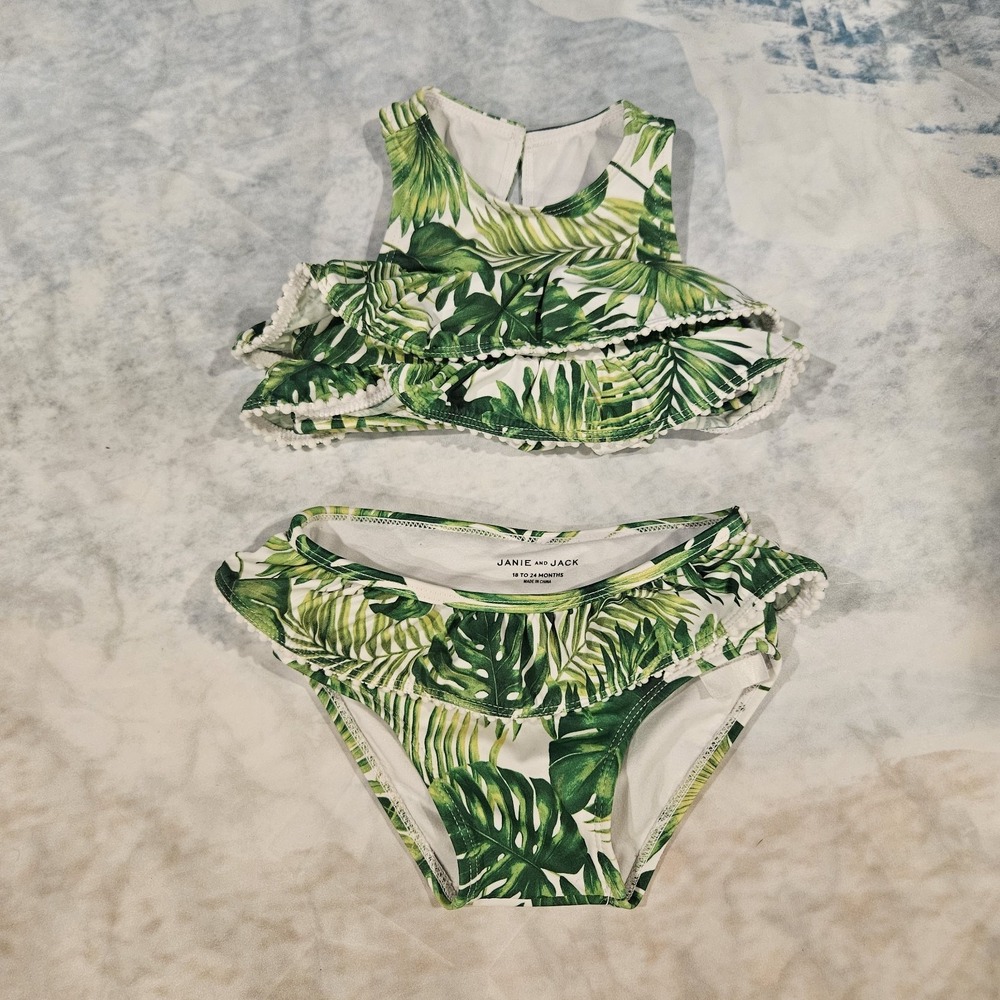 Janie and Jack Baby Girl 2 Pcโ Swimsuit 18โ24M Green Tropical Bikini Set